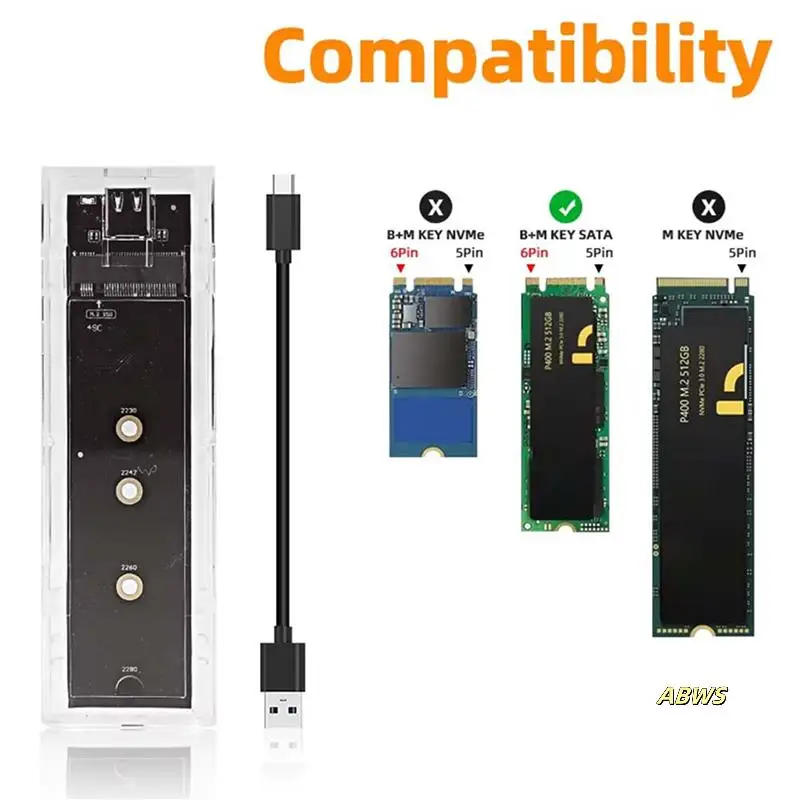 2X M.2 NGFF SATA بروتوكول مزدوج SSD حافظة شفافة USB نوع C 10Gbps PCI-E M2 SSD صندوق قرص صلب خارجي