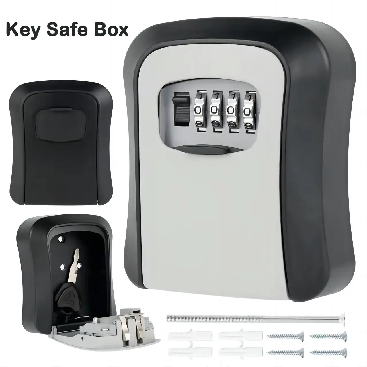 Key Lock Box 4 Digit Password Cat Eye Mounted ABS Metal Dial Storage Management Anti-theft Wall Mounted Large Space Password Box