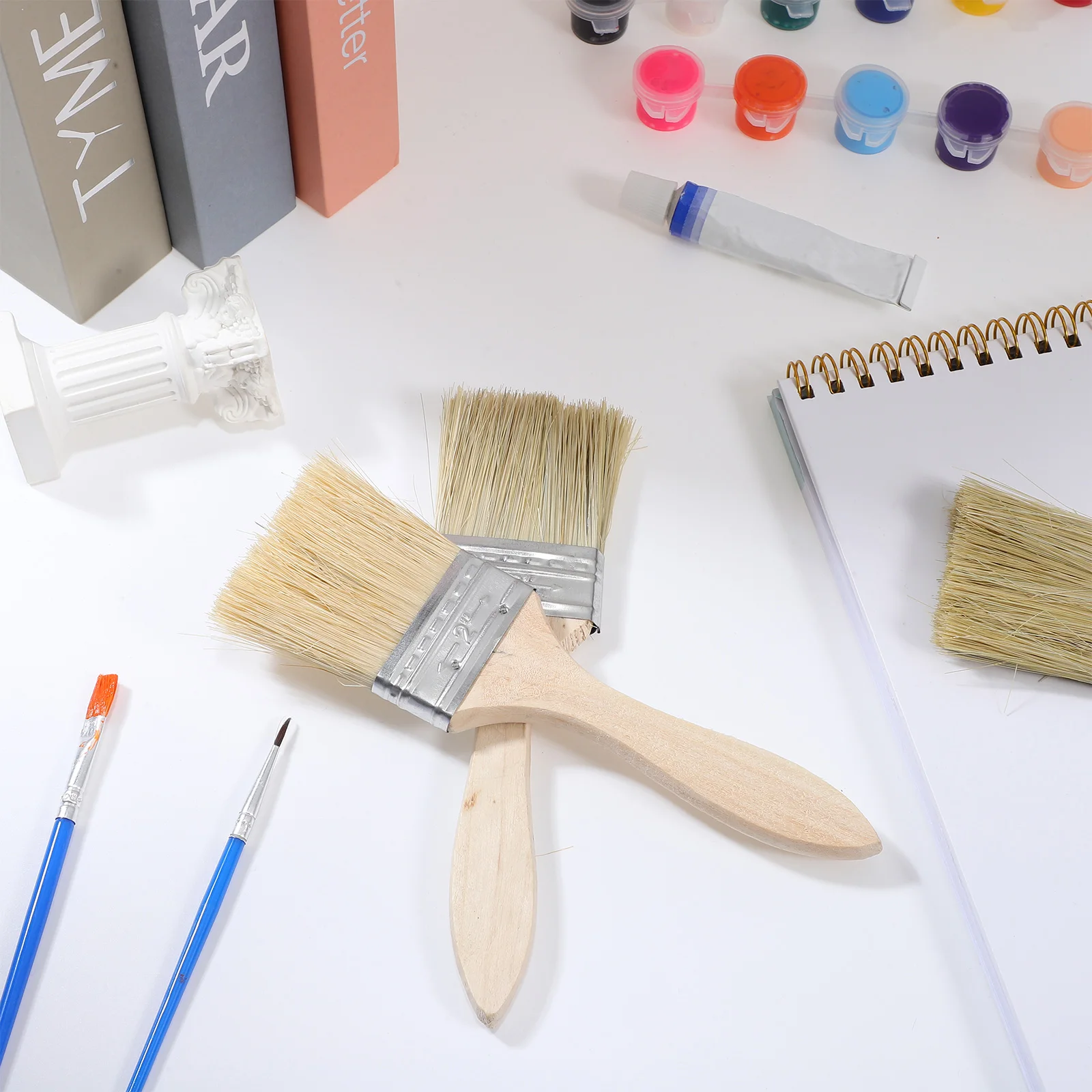 

10 Pcs Paint Brushes Wood Handle 2 Inch White Thick Bristles Efficient Application Comfortable Grip Durable Reliable Versatile