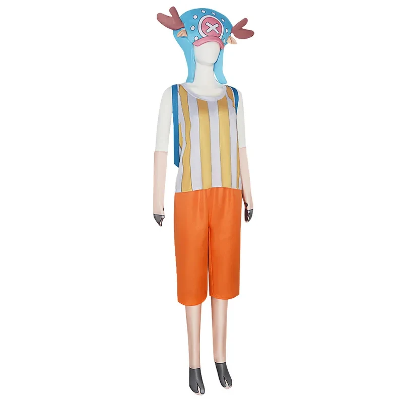

CyAnime Reindeer Tony Chopper Cosplay Costume Yellow Strip T Shirt Blue Bag Man Halloween Cosplay Tony Clothing