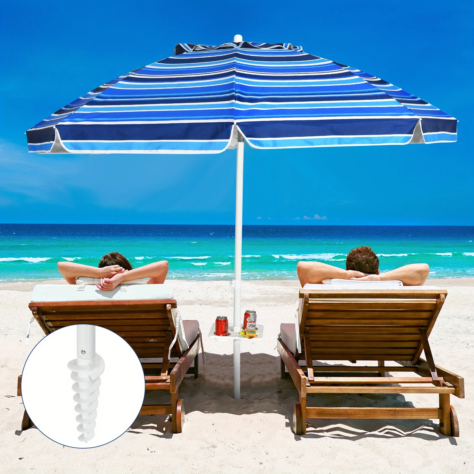 

7.2ft Portable Beach Umbrella Tilt Sand Anchor Cup Holder W/Carry Bag