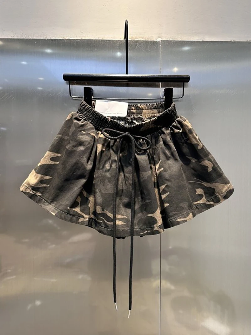 

High Waist Tie Belt A-Line Skirt Women Camo Print Anti Exposure Mini Skirts Summer Streetwear Casual Sexy Short Skirts