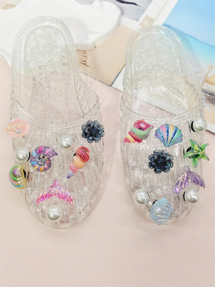 18-teiliges Set Muschel- und Seestern-Schuhclips aus ABS, Meerjungfrauenschwanz-Schuhverzierungen, DIY-Dekorationen, Lustige Blumen-Clogs-Schuhclips – Detail 10