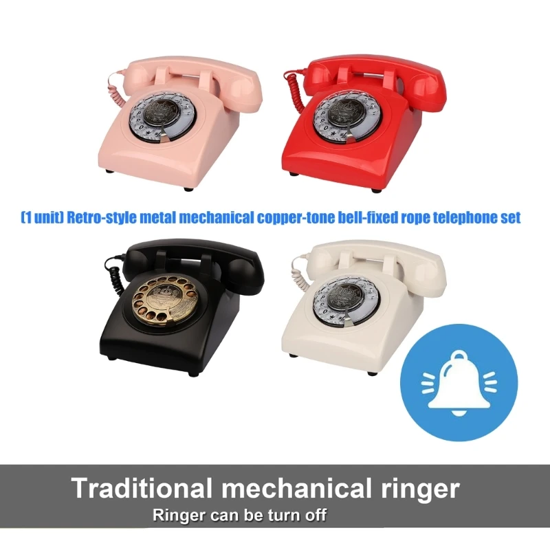 Corded Desktop Telephone with Mechanical Metal Call Sound and a Round-Layout Push-Button Number Pad for Home or Office D2RC