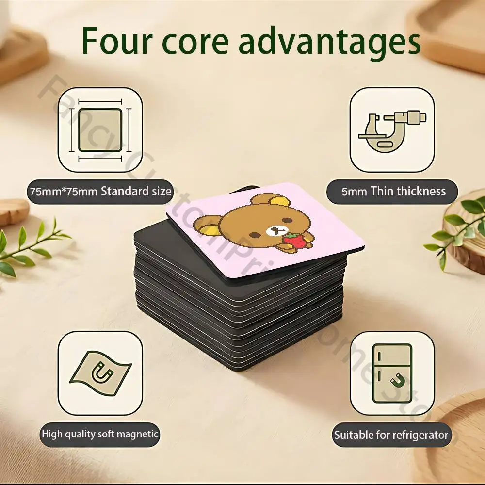 R-Rilakkumas-S Cute Bear Square Decorative Fridge Magnets for Home Kitchen Office Whiteboard & Locker 75x75mm