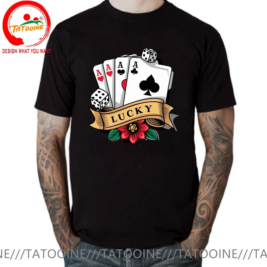 Lucky Four ACEs Playing Cards T Shirt Men Fashion Trendy Casual Clothing Stylish Tops Tee Shirt Leisure Tshirt Men's T-Shirt