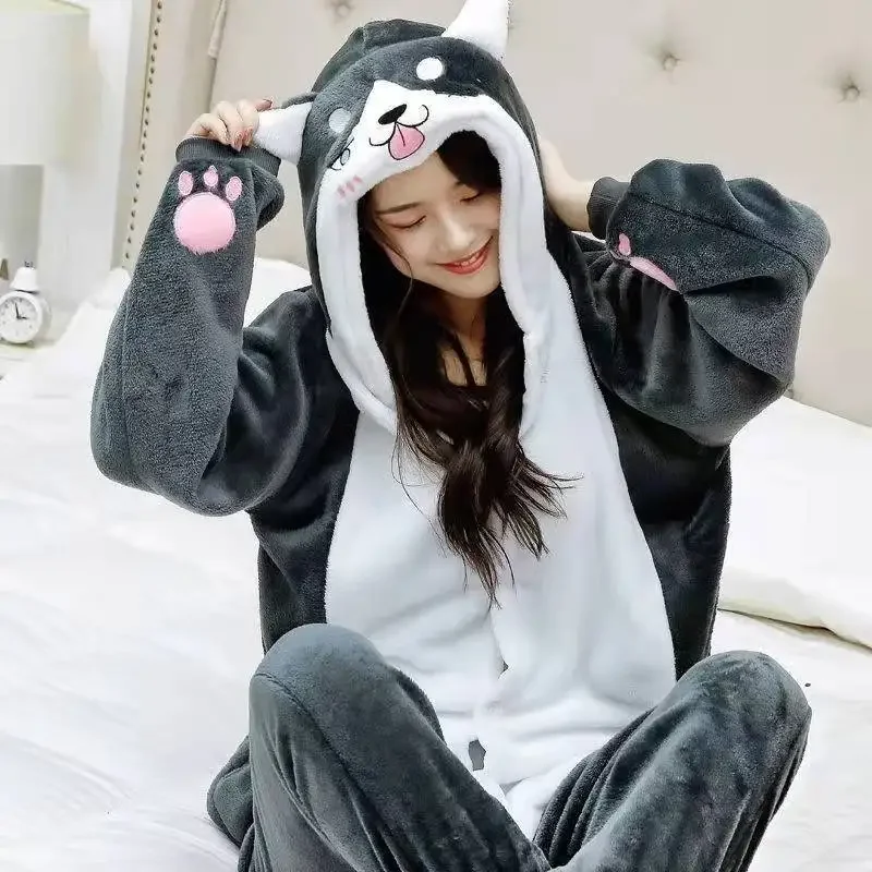 Funny Onesies Corgi Kigurumi Adults Husky Women Men Anime Pajama Flannel Cartoon Dog Cosplay Onsie Homewear One-Piece Jumpsuit