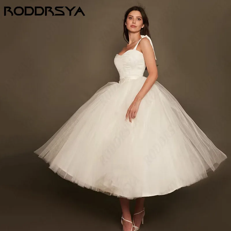 RODDRSYA Simple Tulle Civil Wedding Dress Belt Sweetheart Spaghetti Strap vestido de novia corto Lace Up Backless hochzeitskleid