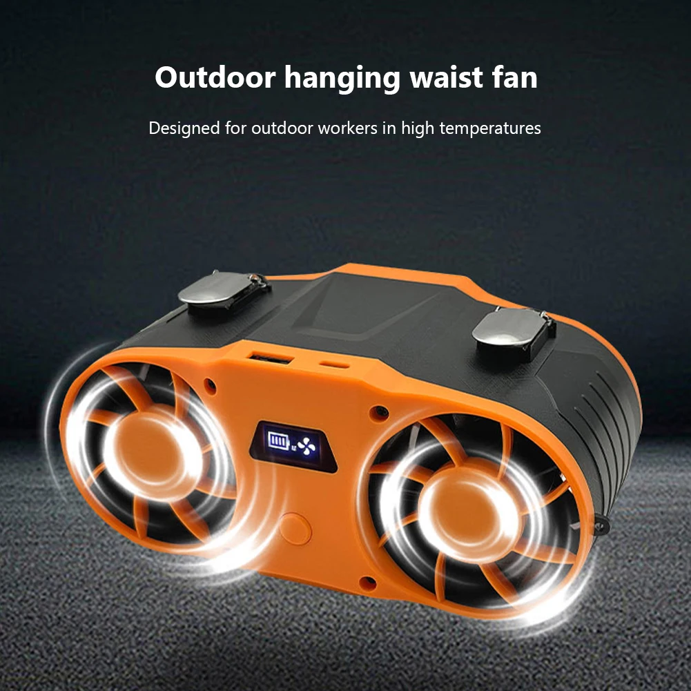 

Outdoor Caming Fan Clip On Waist Portable Hands Free Wearable Fan With 4 Level Strong Airflow Necklace Fan For Cycling Climbing