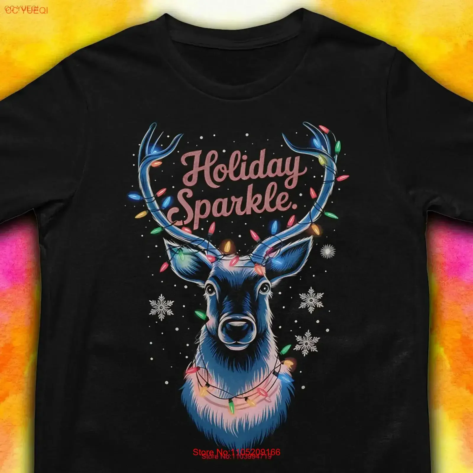 

Sparkle Christmas T Shirt Festive Deer Seasonal Art Reindeer Face vintage Washed Breathable designer clothes