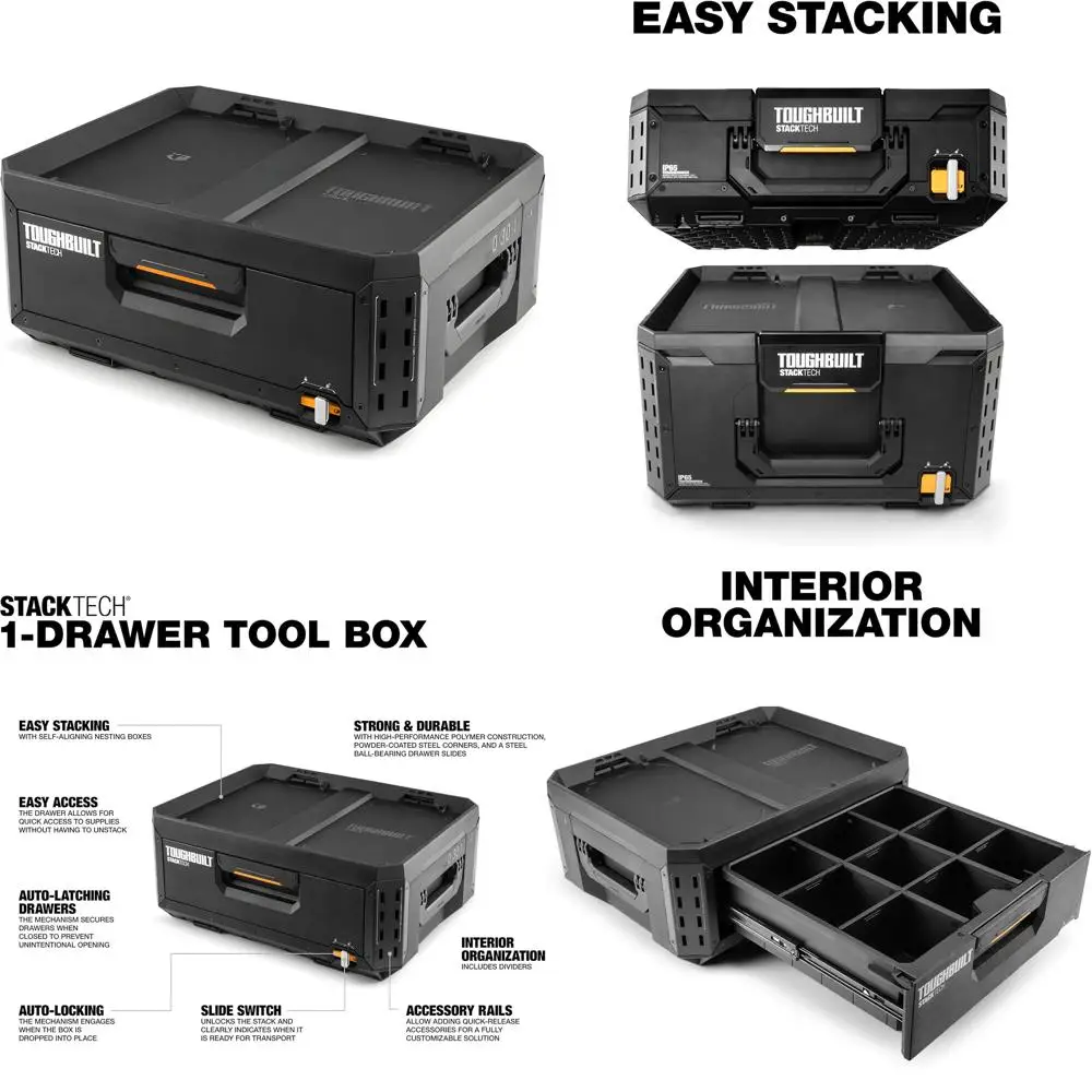 Portable Heavy-Duty Toolbox with Stackable Storage Organizer, 50 lb Capacity, 1 Drawer Tool Chest for Efficient Storage