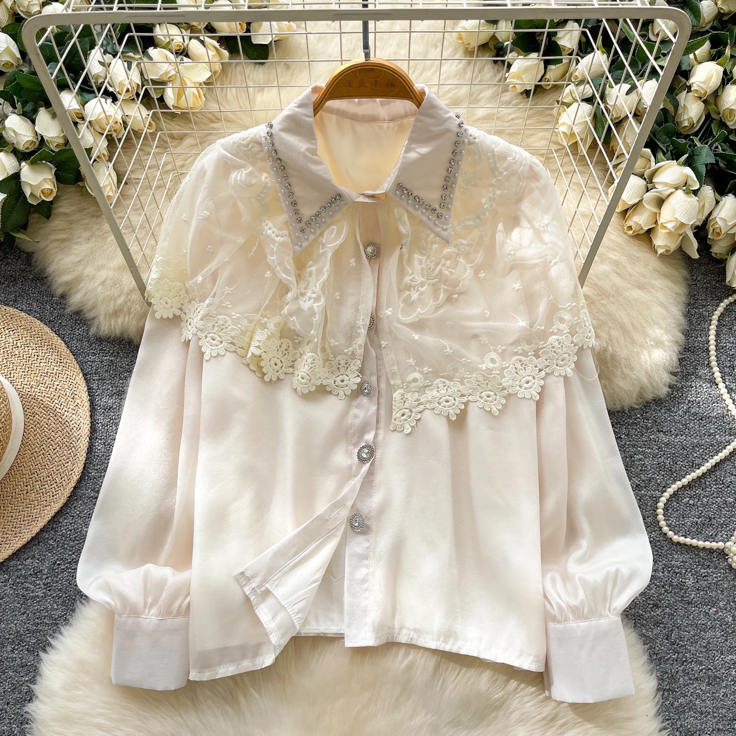 بلوزة Y2k Goth Spice Girl بأكمام طويلة مطرزة بالخرز للنساء واحدة الصدر من الدانتيل ملابس علوية ضيقة للسيدات #1