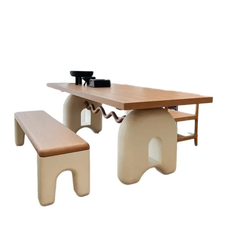 ash wood cream, solid wood rectangular dining table, household combination, small apartment French retro