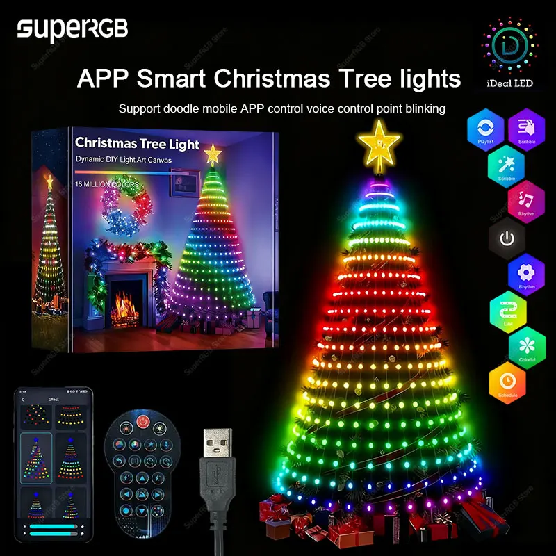 2.1M Smart LED Christmas Tree Decorative Light Lntelligent APP Application Control DIY Lmage Light String Christmas Lights