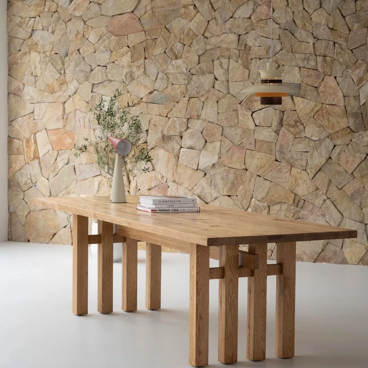 French white oak log style dining table modern simple solid wood rectangular medieval style desk