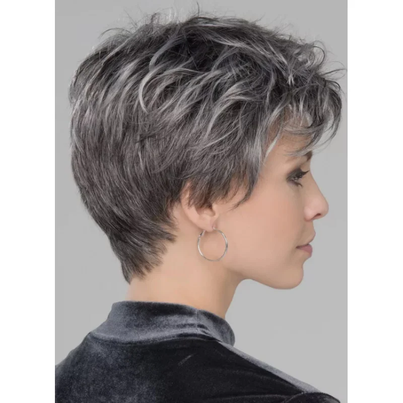 أزياء المرأة القصيرة الشعر عابث قطع رمادي أومبير الاصطناعية زي حزب شعر مستعار