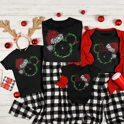 Disney Christmas Hat Shirts Mickey Minnie Head Xmas Party T-shirts Family Matching Dad Mom Kids Disneyland Trip Outfits Clothes