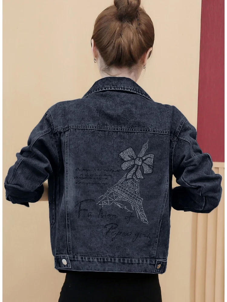 

Fall 2025 New Sle Women's ort Denim Jaet Versatile Trendy Top Button up Casual Outerwear Collar Long Sve