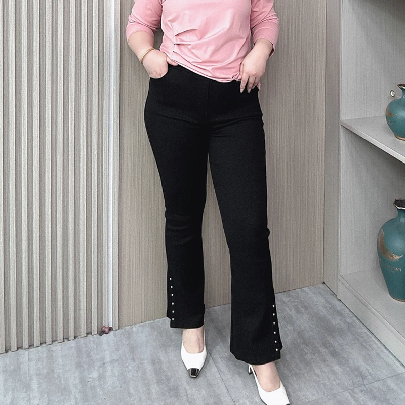 Elastic Waist Micro Flare Pants Women Autumn New XL XXL Slim Stretched Slit Leg Opening Casual Ankle Style Pants 320