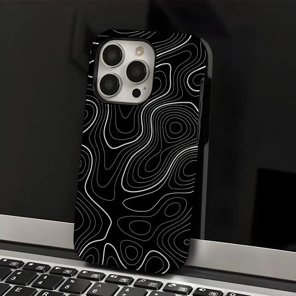 

Black and white line Phone Case INS For IPhone 16 15 14 13 12 11 Pro Max X XR XSMax 7 8 Plus Glossy Film Hard PC Cover