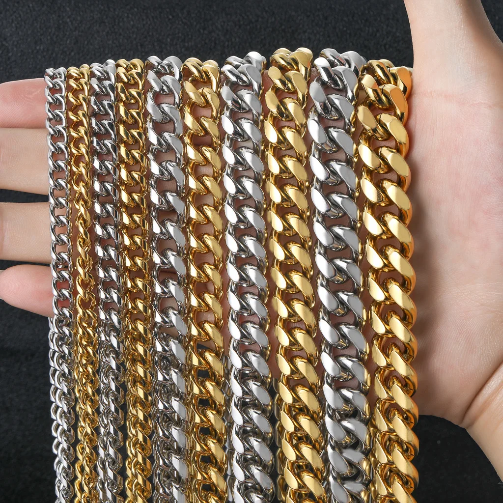 SDA Wholesale 6,8,10,12,14mm Curb Cuban Link Chan Bracelets and Necklace For Men Women Silver Gold Color Stainles Steel Jewelry