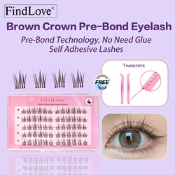 [No Glue Need]FindLove Brown Crown False Eyelashes Segmented Self Adhesive Eyelashes Soft Light Glue-free Eyelash Extension Set