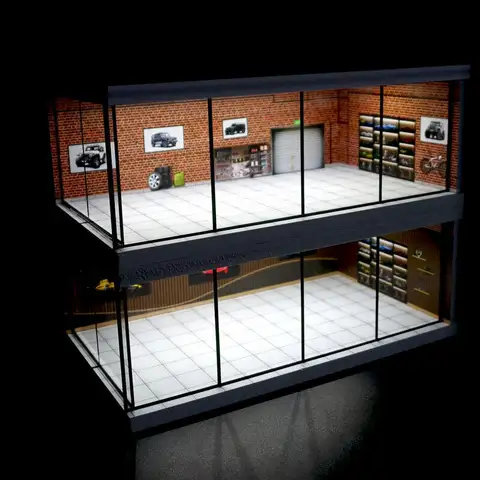 1/64 Skala Diorama Bilgarage Modell LED-belysning Stadsparkeringsplats Utställningsplats Bakgrund Display Scenmodell Samling Gåva 10 best sales diorama parkeringsplats - №6