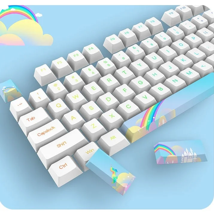 

130key Colorful Rainbow Keycap Gradient Characters Cherry Sublimation Keycaps for Mechanical Keyboard PBT Key Cap