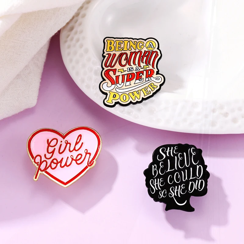 More Self Love Pines Lapel Badges Feminism Jewelry Gift for Women Friends Girl Power Enamel  Brooch Custom Don't Lose Heart