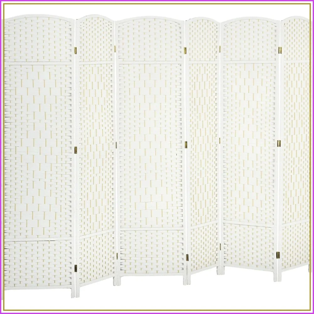 3 Panel Room Divider 6 Ft Privacy Screen Hand-Woven White Freestanding Partition