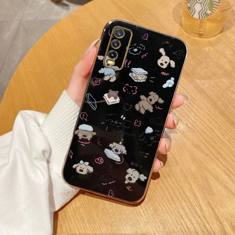 Y20 Lucky Dog Plating Phone Case For VIVO Y91 Y91i Y85 Y76 Y52S Y50 Y35 Y31S Y30 Y22 Y21 Y19 Y17 Y16 Cover