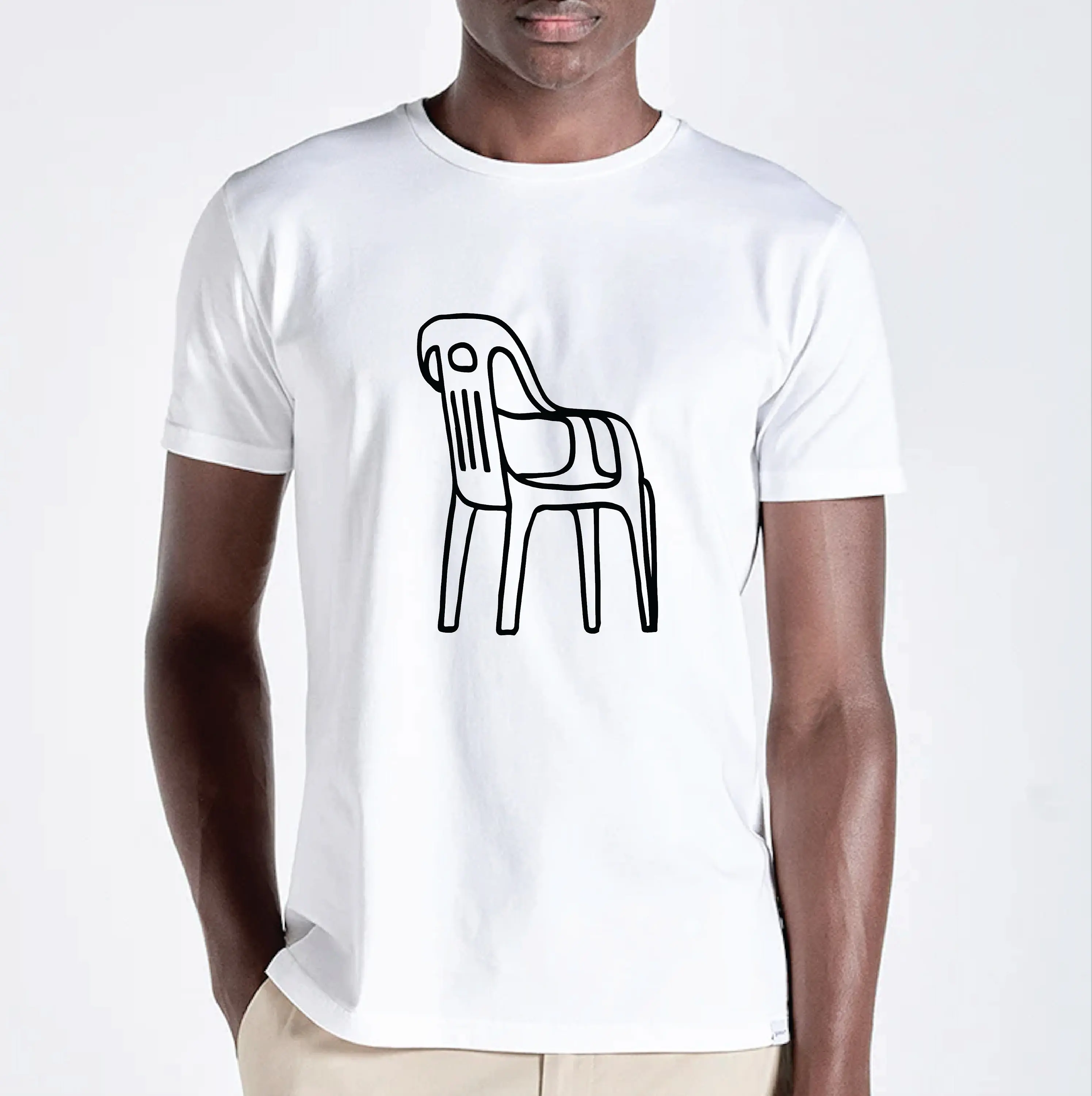 Men's White Original T-shirt With Plastic Chair Design