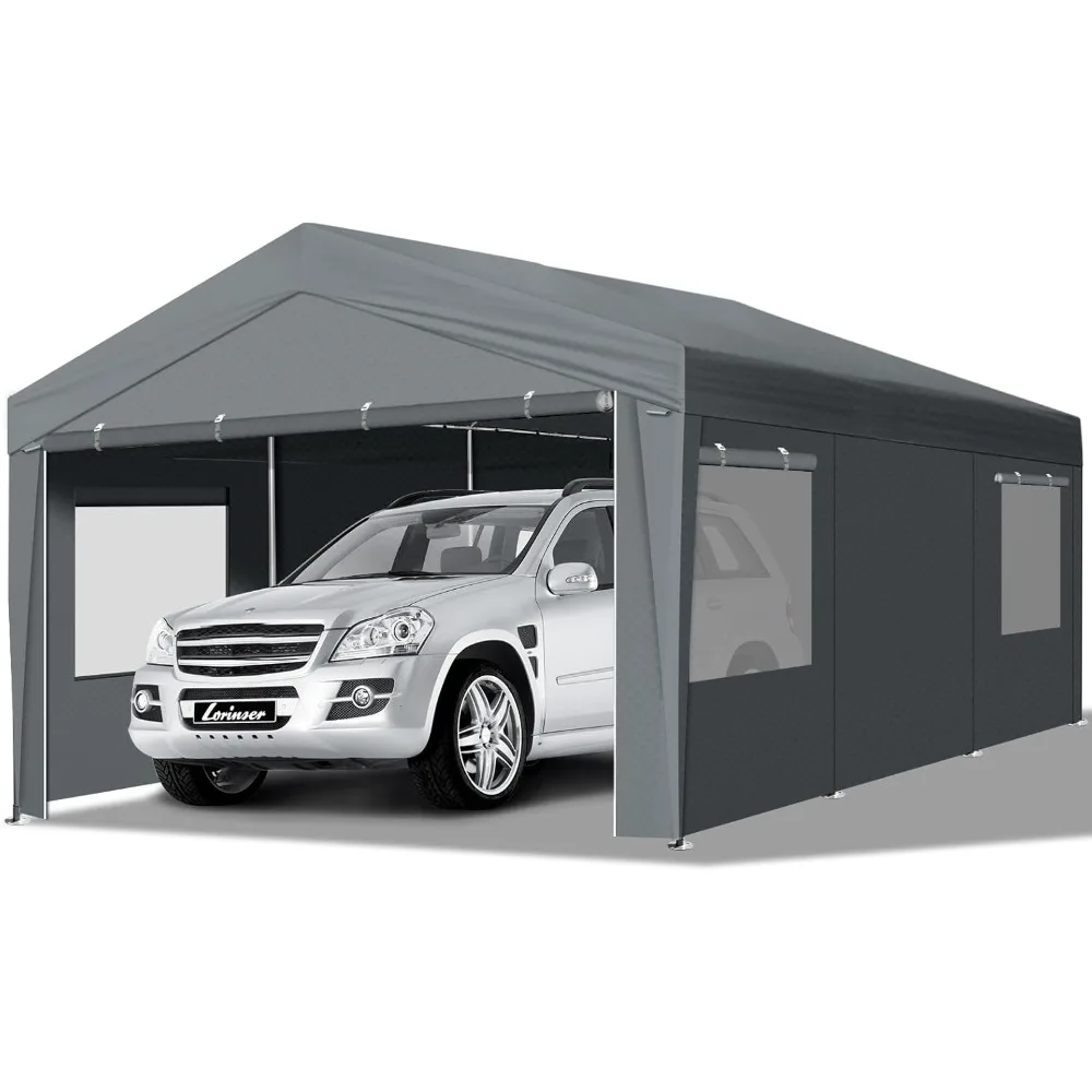 

Carport Canopy, Car Canopy Portable Garage with Roll-up Windows & Removable Sidewalls, Outdoor Storage Shed Heavy Duty