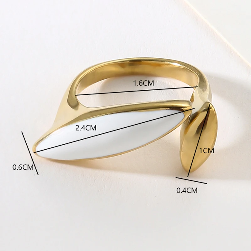 Boho Enamel Color Leaf Finger Rings for Women Stainless Steel Adjustable Opening Tail Ring Fashion Jewelry Gifts anillos mujer