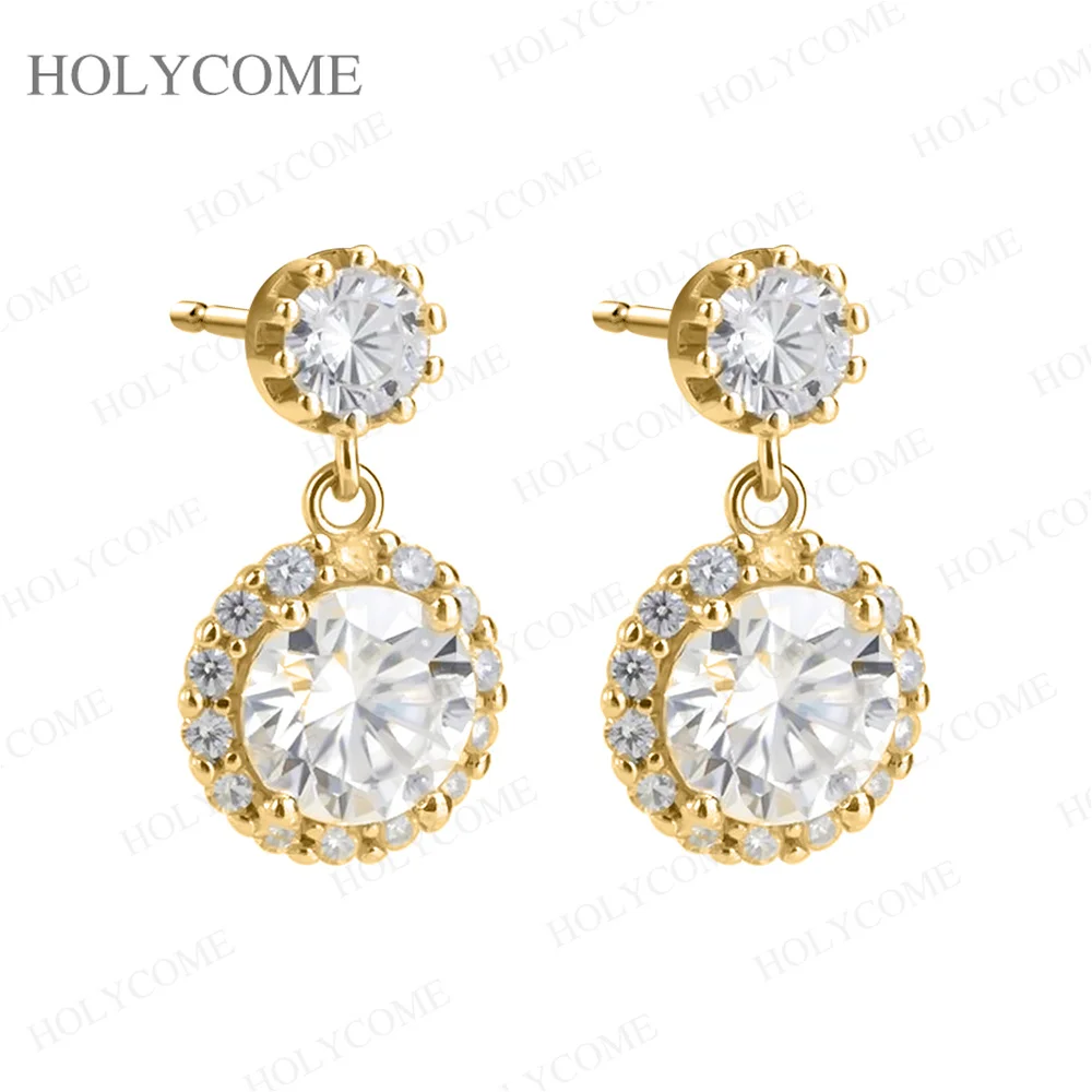 925 Sterling Silber Moissanit Halo Tropfen-Ohrringe Runder Brillantschliff Hängeohrringe für Damen Brautschmuck – Detail 2