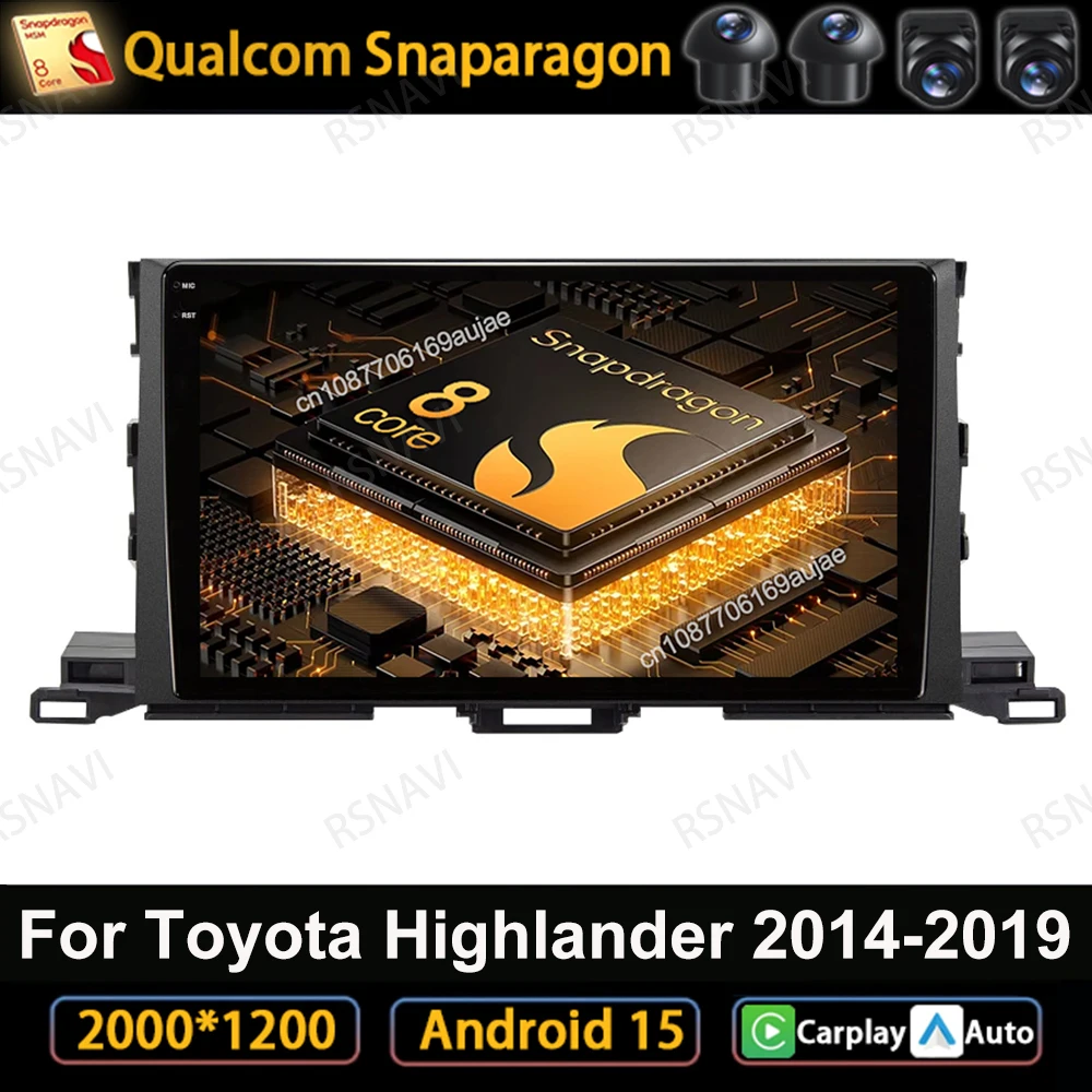 

Автомобильный радиоприемник Android 15 для Toyota Highlander 2014-2019, навигация QLED GPS Qualcomm 5G WIFI DVD, авторадио DSP Viedo Player 4G LTE