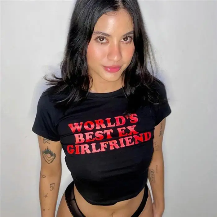 Faionable stampato sexy ort Sve Crop Top Tee T Shirt Donna Street Sle Slim Fit rotondo Ne ort Lunghezza Modello di testo