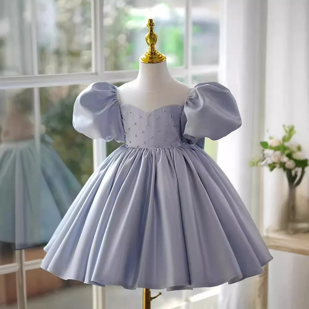 Baby Girls Big Bow Dresses for Girls 2024 Solid Toddler Girls Birthday Party Princess Dress Summer Elegant Kids Formal Prom Gown