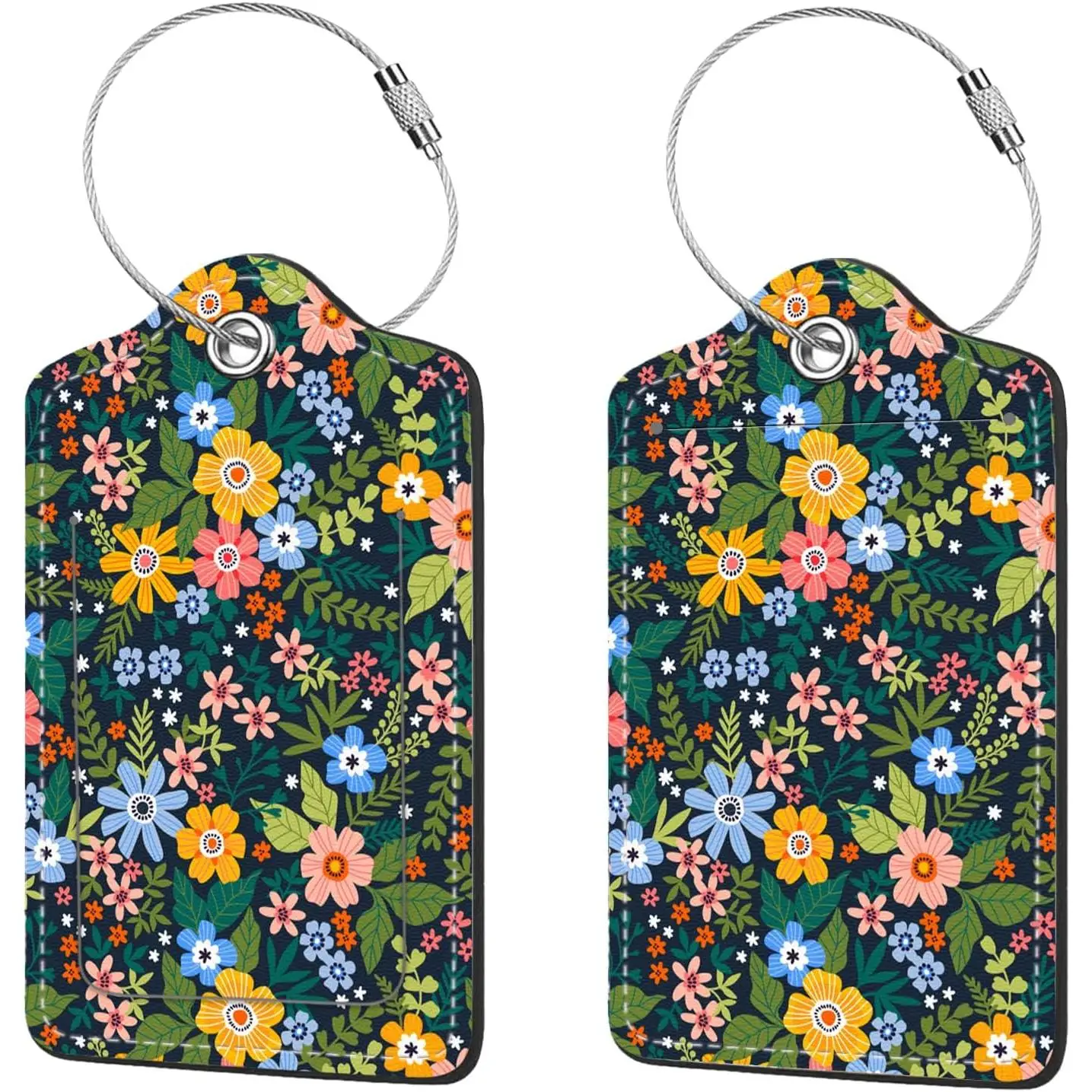 

Яркая багажная бирка с темным фоном и цветочным принтом, дорожная бирка для сумки с конфиденциальной крышкой, идентификационной этикеткой, адресной карточкой и прочным металлическим кольцом