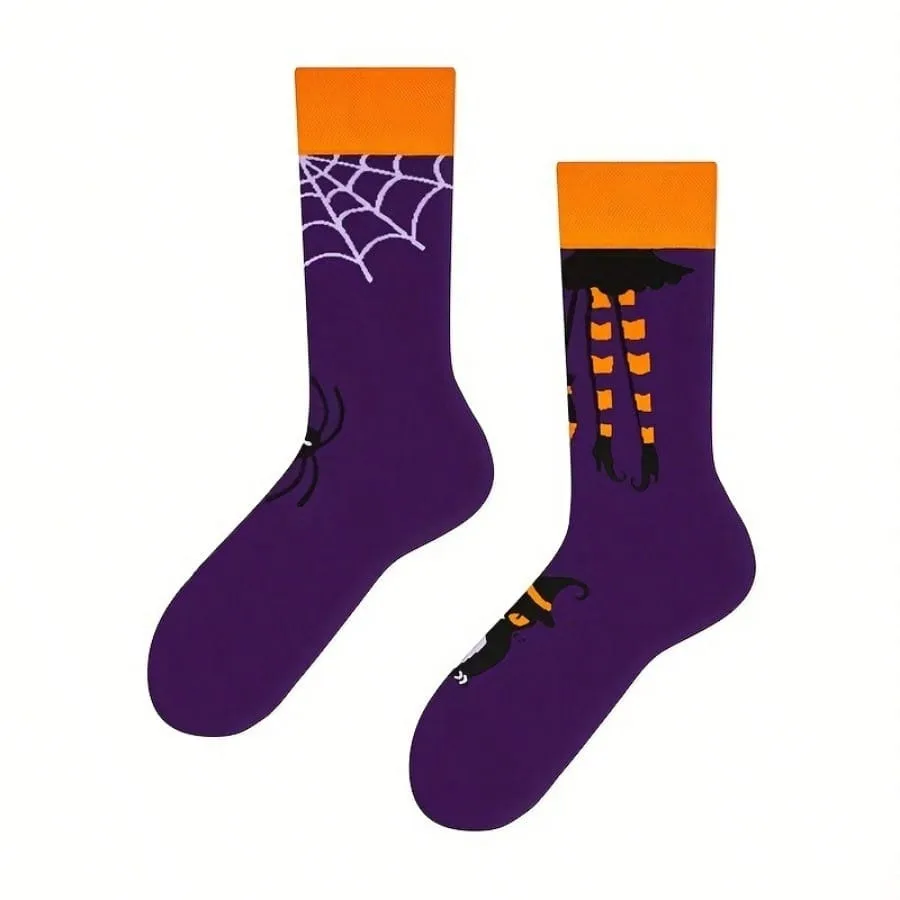 1pair Unisex Halloween Creative Funny Asymmetrical Socks, men socks Couple Socks, Dress Socks, Men\'s Fashion Novelty Funny Socks