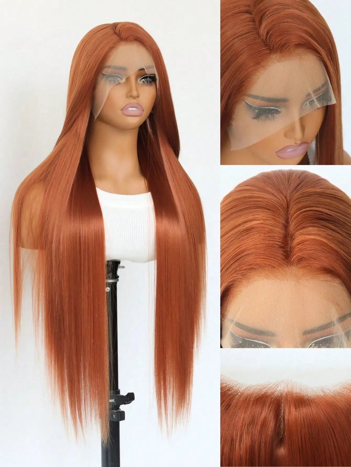 Dark Orange Synthetic 13x4 Lace Front Wig,Silky Straight, Glueless Natural Hairline, Heat Resistant Fiber, Party Daily Wear
