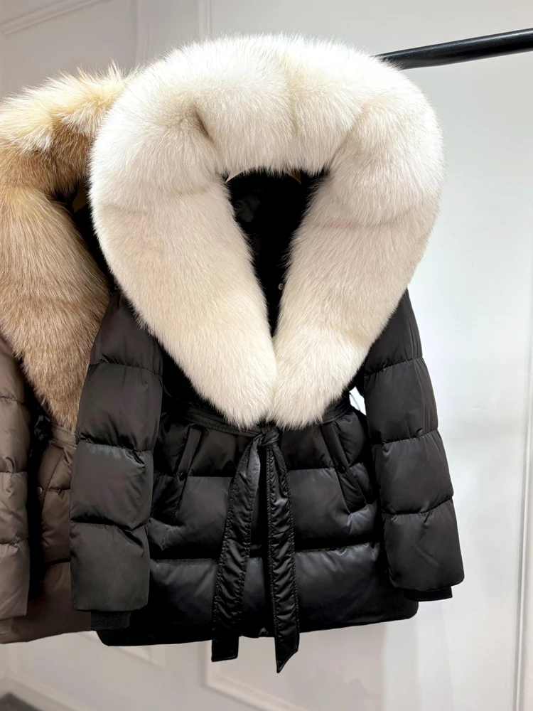 Lagabogy 2025 Top Quality Winter White Goose Down Jacket Women Coat Natural Silver Fox Fur Hooded Thick Female Waterproof Parkas