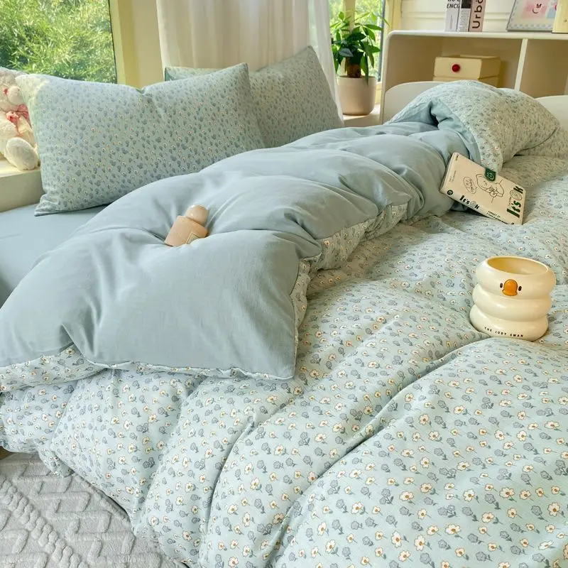 

Galsang Flowers 4Pc Bedding Set - Skin-Friendly Double-Layer Yarn Sheets + Duvet, Instagram Style, Dorm/Home