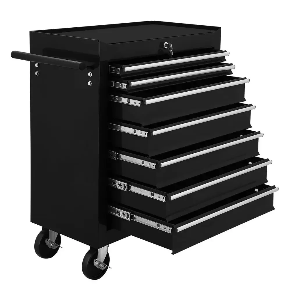 Steel 7-Drawer Rolling Tool Chest Box Wheels Garage Workshop Organizer Storage Black 24.5