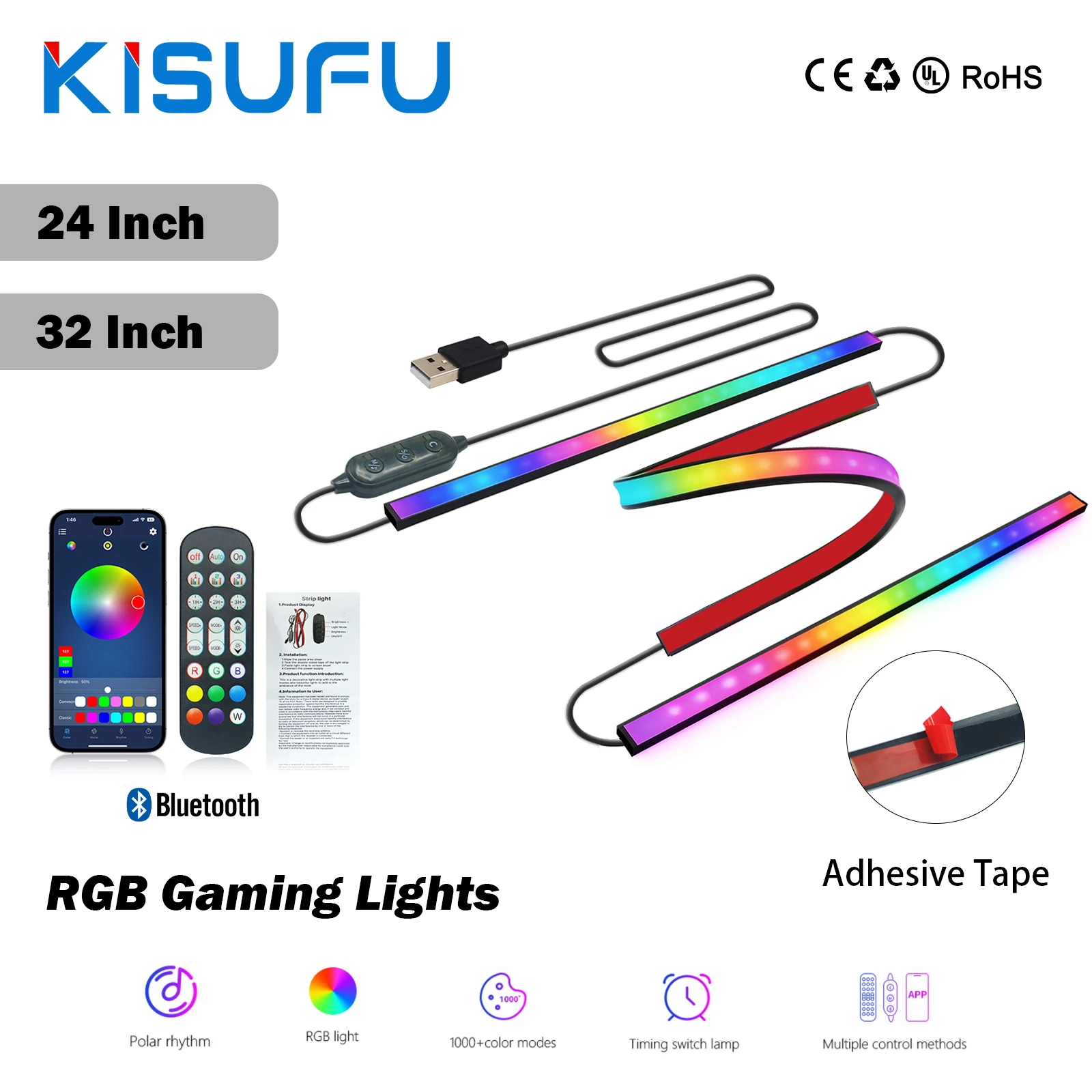 

RGB LED-подсветка для игр с синхронизацией музыки, USB, Bluetooth, 16 миллионов цветов, управление через приложение, для игровой комнаты