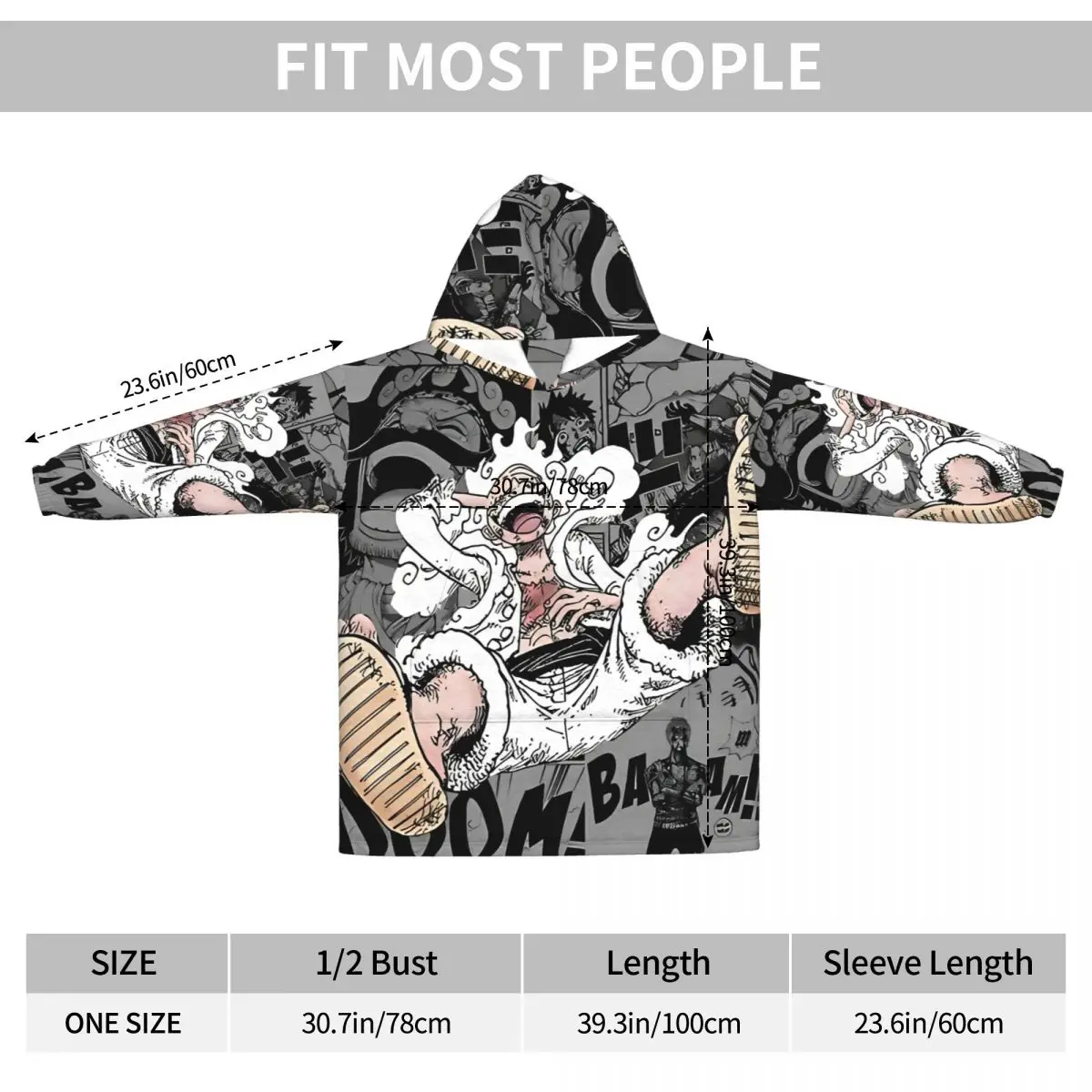 Luffy Gear One Piece Oversized Deken Hoodie Sweatshirt Lange Fleece Capuchon Draagbare Deken met Grote Zak voor Dames Heren
