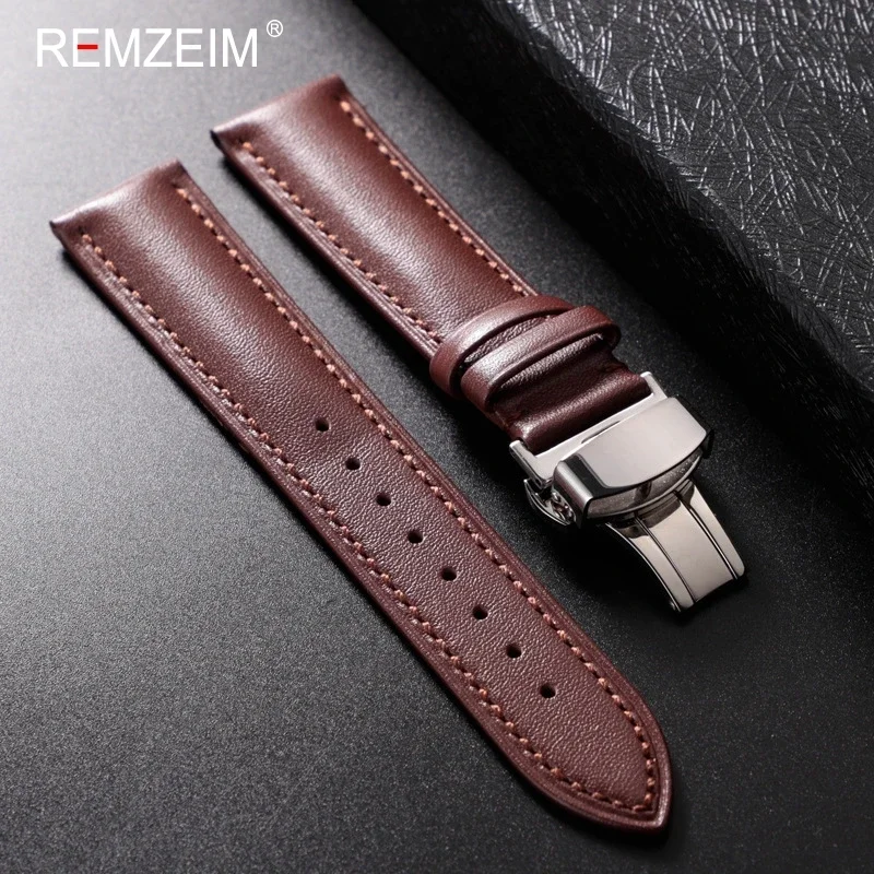 Lederarmband 18 mm 20 mm 22 mm Herren- und Damen-Ersatz-Casual-Armband mit automatischem Butterfly-Verschluss – Detail 8