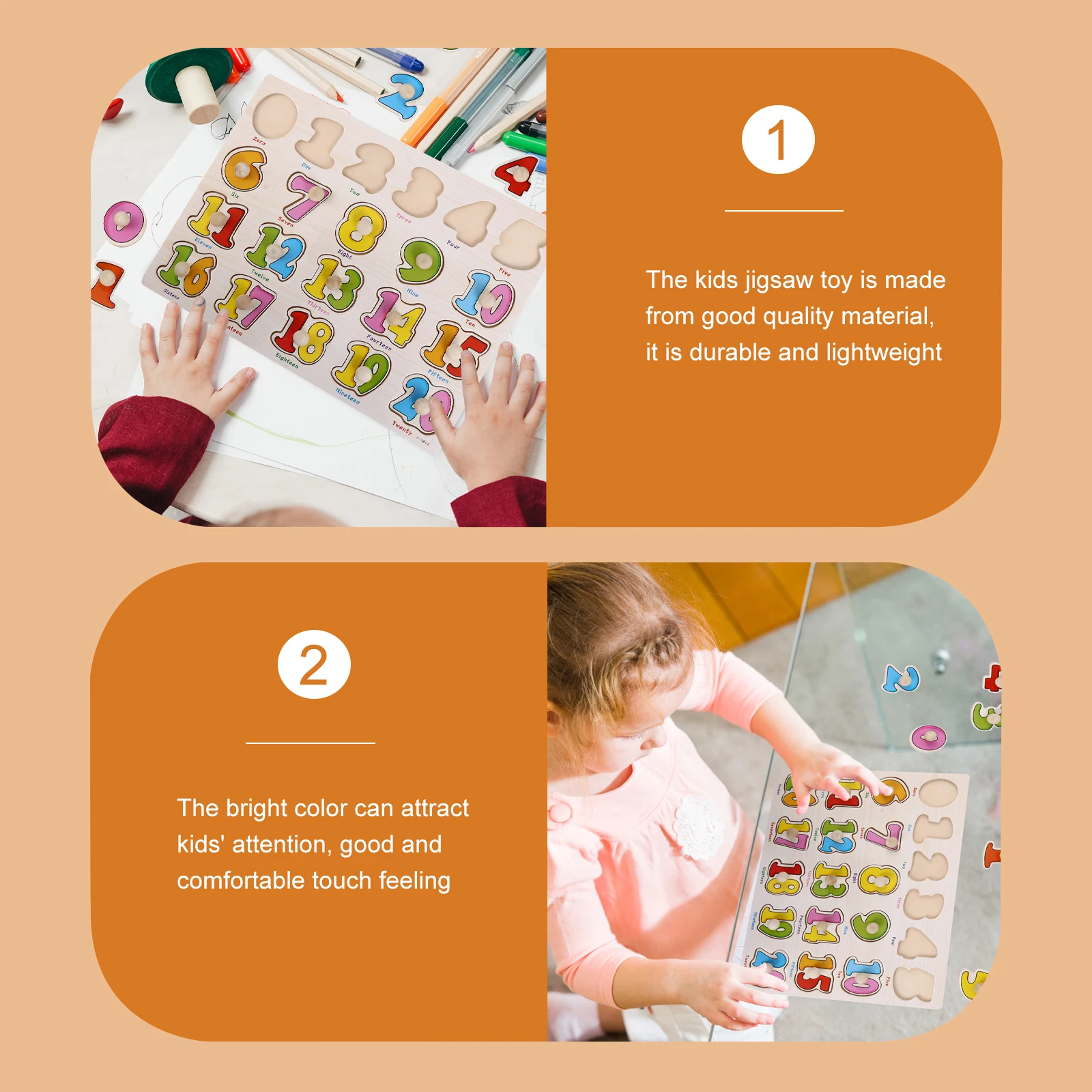 1 ชุด 1 ชุด จิ๊กซอว์ไม้เกมตัวเลขสำหรับเด็ก ของเล่นเสริมพัฒนาการเด็ก ปริศนาไม้สำหรับการเรียนรู้ในวัยเริ่มต้น