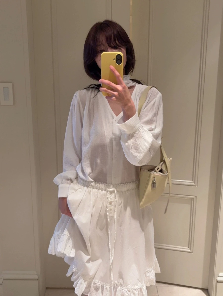 エレサマー新作スリット入りゆったりウエスト薄手透け感スカートセット レディースプレミアムファッション無地お尻...