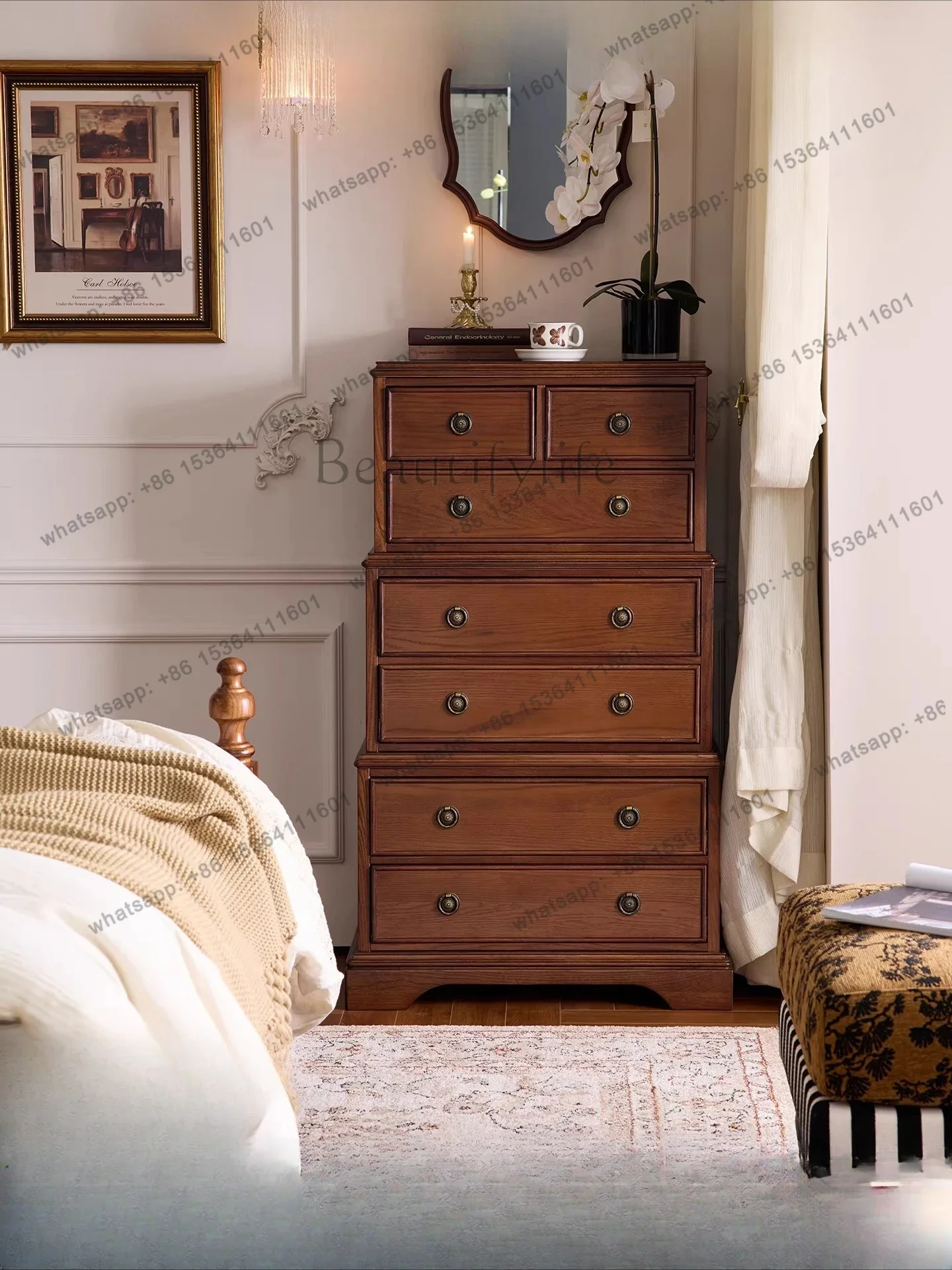 

FG11American retro solid wood seven-chest cabinet, living room, household wall storage drawer, bedside storage cabinet